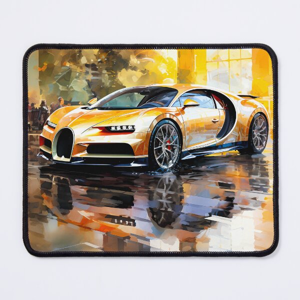 Item preview, Golden Bugatti Chiron Hypercar Inside Grand Hall With Arched Windows designed and sold by RevUpDesign.