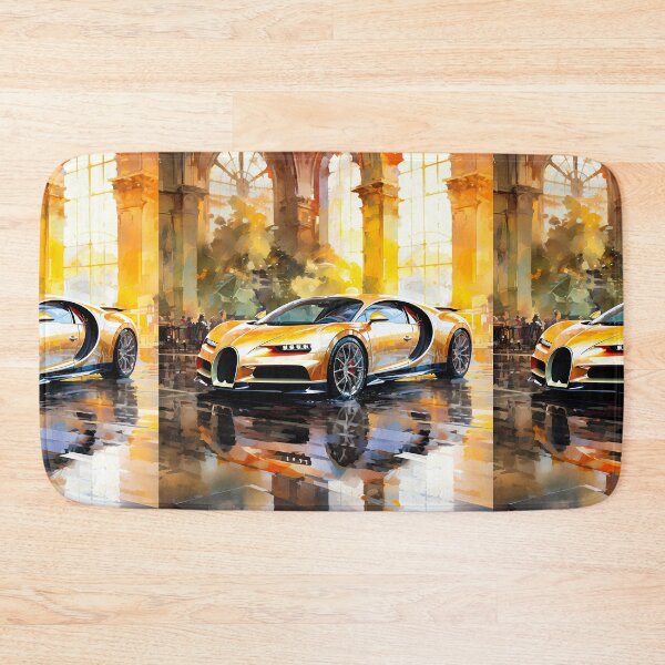Item preview, Golden Bugatti Chiron Hypercar Inside Grand Hall With Arched Windows designed and sold by RevUpDesign.