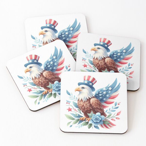 Item preview, 4th July watercolor eagle with flowers gift designed and sold by BlushRoses7.