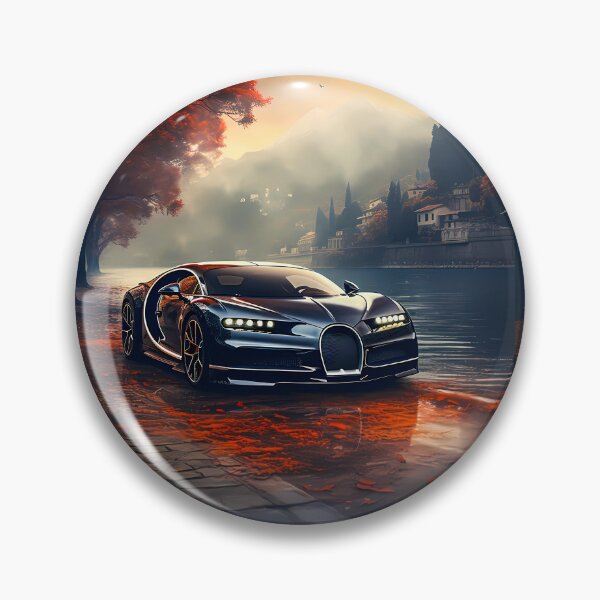 Item preview, Black Bugatti Chiron Hypercar Next To Mystic Lake And Autumn Theme designed and sold by RevUpDesign.