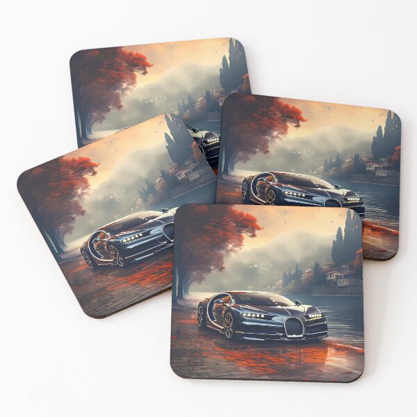 Item preview, Black Bugatti Chiron Hypercar Next To Mystic Lake And Autumn Theme designed and sold by RevUpDesign.