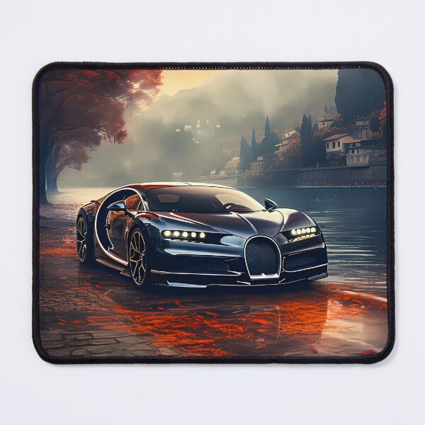 Item preview, Black Bugatti Chiron Hypercar Next To Mystic Lake And Autumn Theme designed and sold by RevUpDesign.