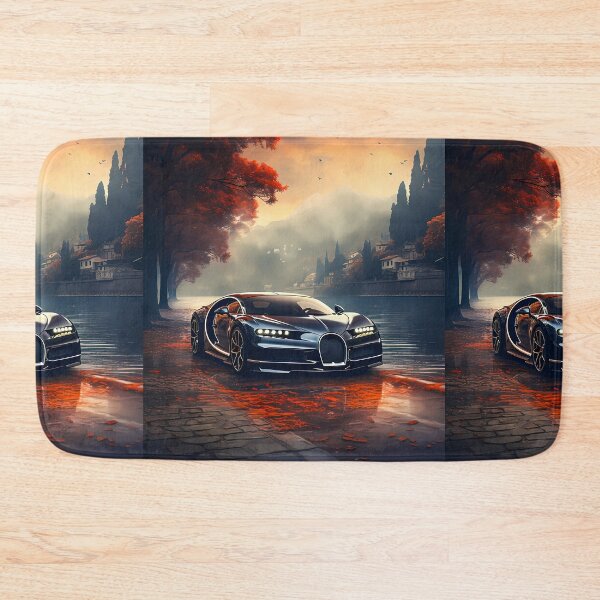 Item preview, Black Bugatti Chiron Hypercar Next To Mystic Lake And Autumn Theme designed and sold by RevUpDesign.