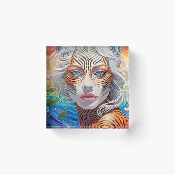 Item preview, Kitch woman tiger, rainbow and roses designed and sold by Foxelina.