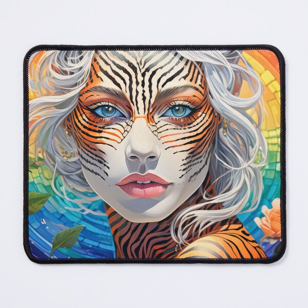 Item preview, Kitch woman tiger, rainbow and roses designed and sold by Foxelina.