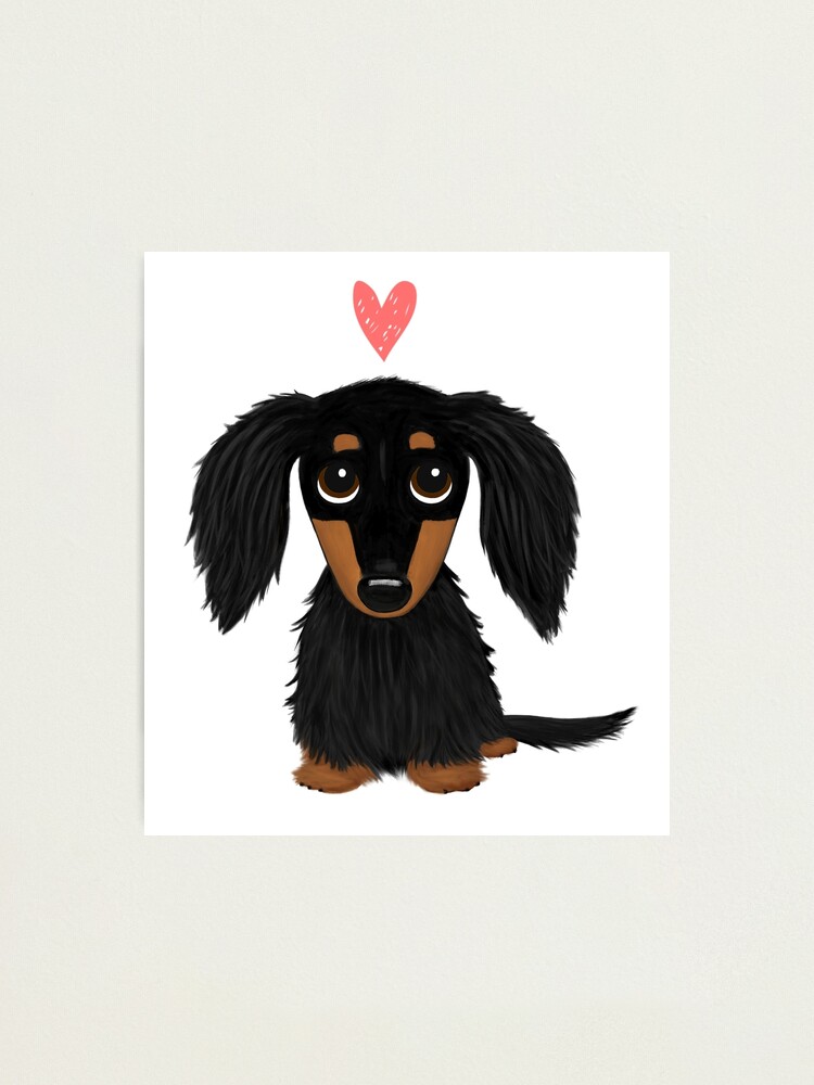Black and Tan Longhaired Dachshund Cartoon Dog with Heart Black and Tan Longhaired Dachshund Cartoon Dog with Heart
