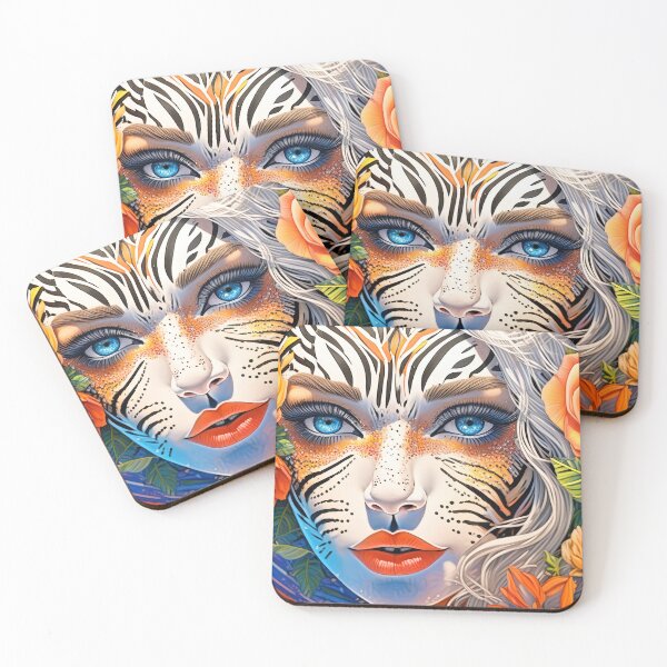 Item preview, Kitch woman tiger, rainbow and roses designed and sold by Foxelina.