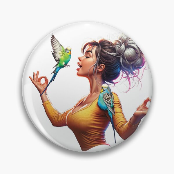 Item preview, Budgie love Beautiful woman with a messy Bun. Positive, Happiness,Love designed and sold by CrazyInk23.