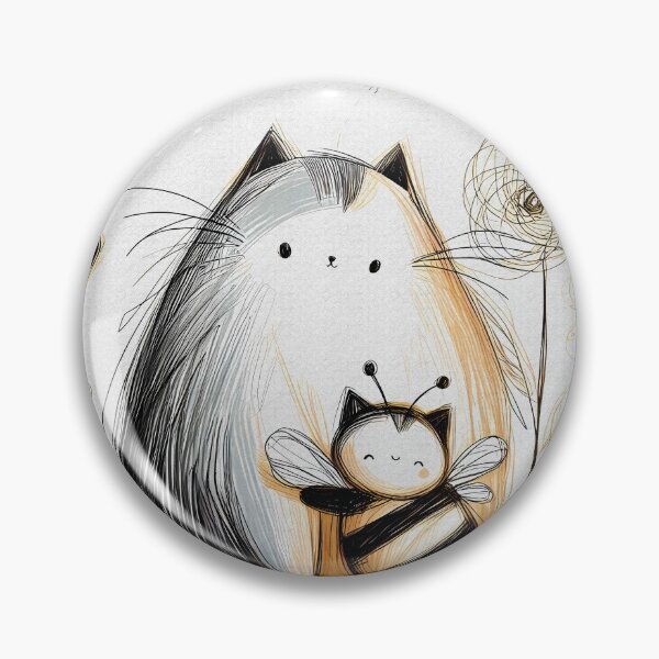 Item preview, Cute Cat & Bee | Floral & Butterfly Design | Minimalist Line Art | Adorable Nature-Inspired Illustration designed and sold by GOATMATCH.