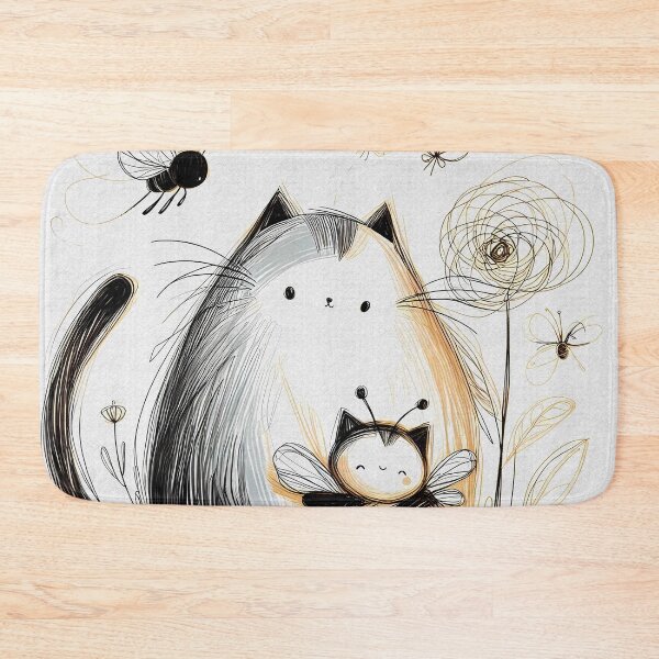 Item preview, Cute Cat & Bee | Floral & Butterfly Design | Minimalist Line Art | Adorable Nature-Inspired Illustration designed and sold by GOATMATCH.