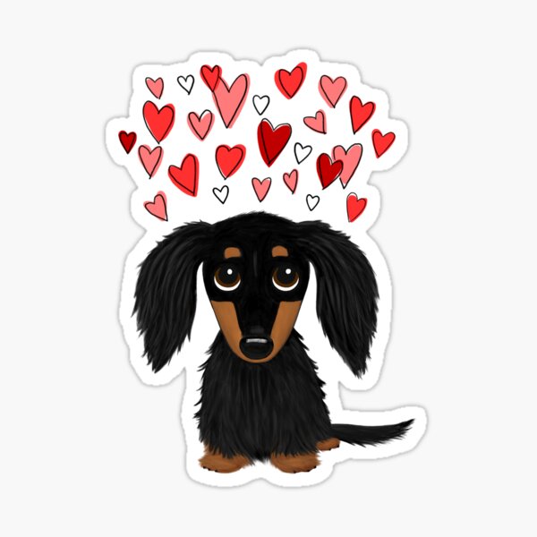 Item preview, Valentine Dog Black and Tan Longhaired Dachshund with Hearts designed and sold by Jenn Inashvili.