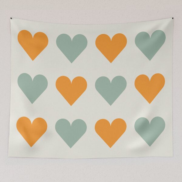 Item preview, Large ORANGE, MUTED GREEN & CREAM LOVE HEARTS designed and sold by RachelMacht.