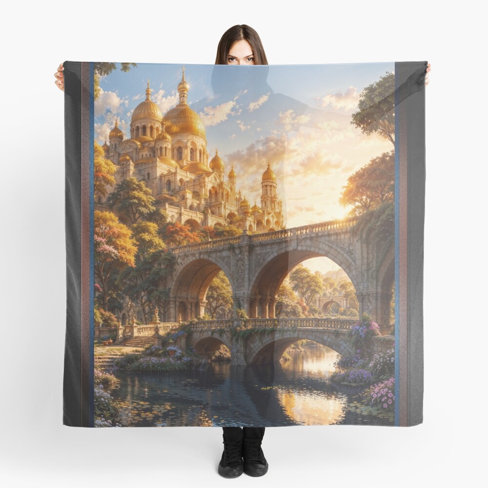 The Golden Temple Along The Belovus River AI Concept Art by Xzendor7 - A Magnificent Architectural Scene 5 The Golden Temple Along The Belovus River Astounding AI Concept Art by Xzendor7 Decorative Art Print Ladies Scarf