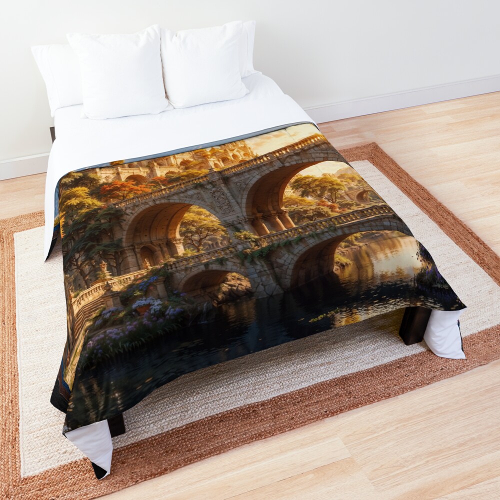 The Golden Temple Along The Belovus River AI Concept Art by Xzendor7 - A Magnificent Architectural Scene 3 The Golden Temple Along The Belovus River Astounding AI Concept Art by Xzendor7 Decorative Art Print Comforter