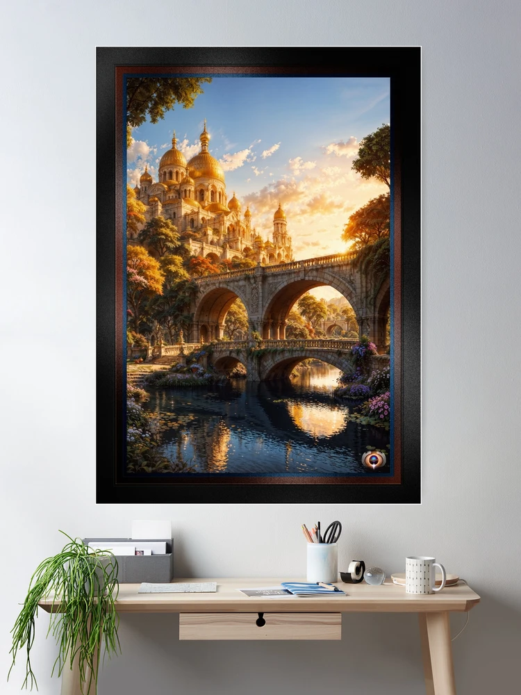 The Golden Temple Along The Belovus River AI Concept Art by Xzendor7 - A Magnificent Architectural Scene 2 The Golden Temple Along The Belovus River Astounding AI Concept Art by Xzendor7 Room Decor Poster Art Print