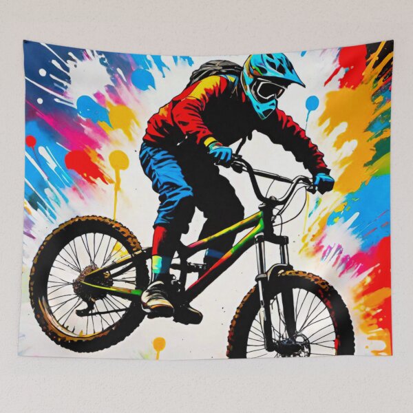 Item preview, Vibrant Airborne Adventure: Colorful MTB Rider Sending It designed and sold by GrizzlyCollective.