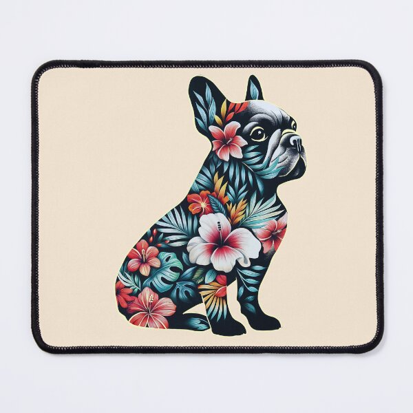 Item preview, French bulldog sitting silhouette and colorful tropical flowers, French bulldog lovers, gift for French bulldog lovers designed and sold by Collagedream.