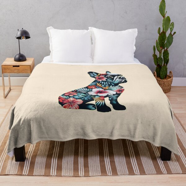 Item preview, French bulldog sitting silhouette and colorful tropical flowers, French bulldog lovers, gift for French bulldog  lovers designed and sold by Collagedream.