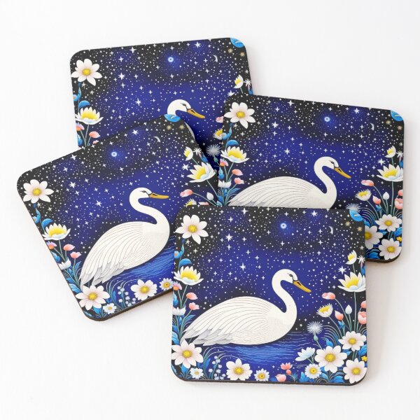 Item preview, Starry night sky with swan and flowers designed and sold by VJCreativeS.