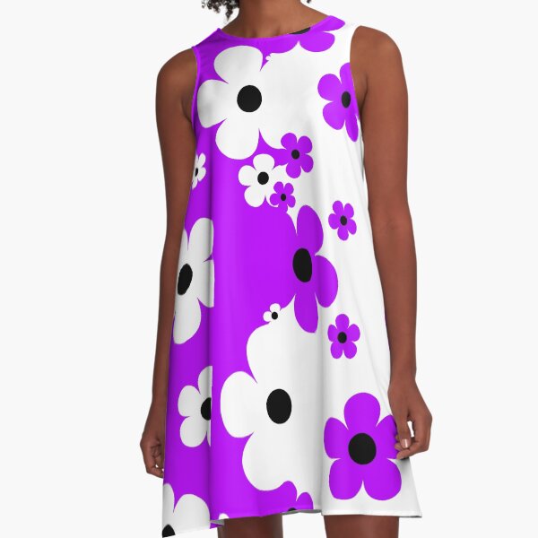 Item preview, 60's Retro Pop Small Flowers Purple and White Black Centers designed and sold by MellowCat.