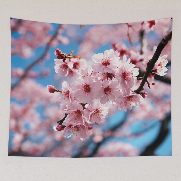 Item preview, sakura, blooming, flowers on a blue sky background designed and sold by DonnaBlankaArt.