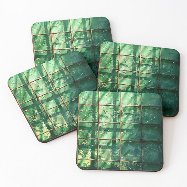 Item preview, Close-Up of Metal Fence With Green Background - Metalic Grid designed and sold by frequent-art.