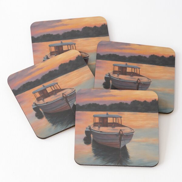 Item preview, art, boat, sunset, painting designed and sold by DonnaBlankaArt.