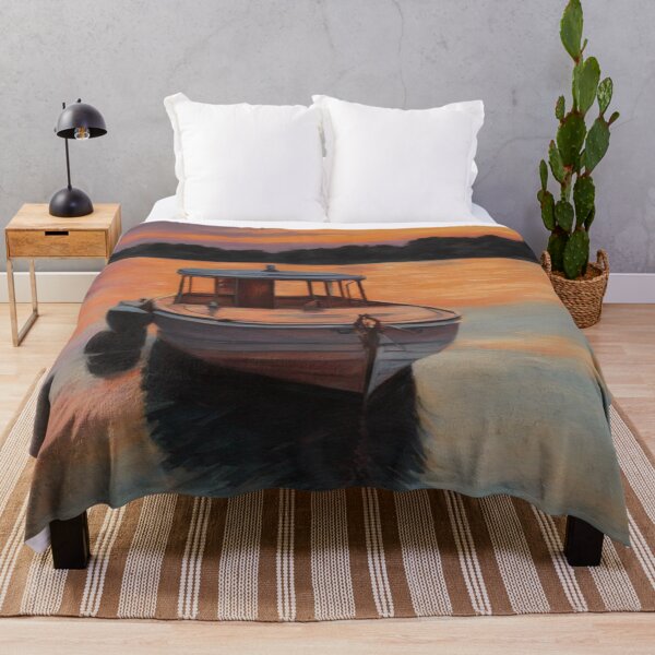 Item preview, art, boat, sunset, painting designed and sold by DonnaBlankaArt.
