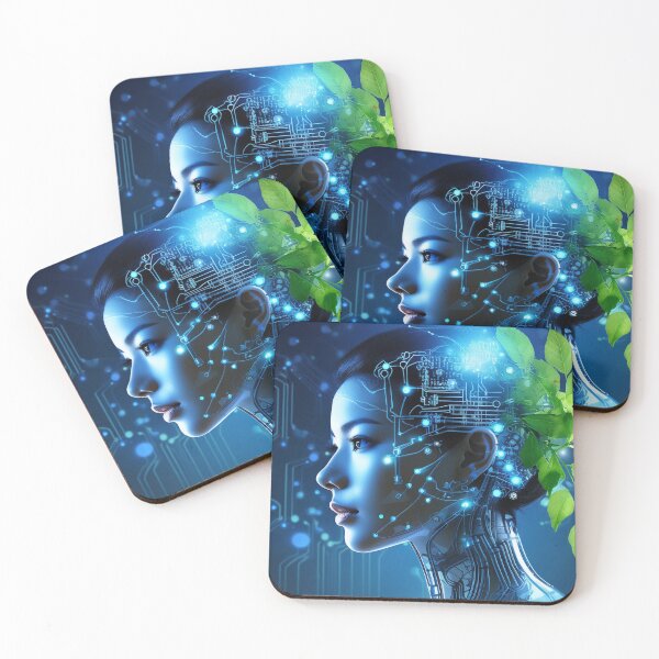 Item preview, Futuristic Eco Woman - Integration of Nature and Technology Art designed and sold by WhiteDoveArt.