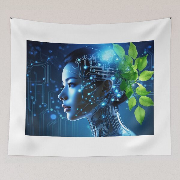 Item preview, Futuristic Eco Woman - Integration of Nature and Technology Art designed and sold by WhiteDoveArt.