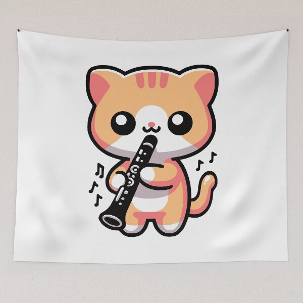 Item preview, Cute Cat Bass Clarinet Cartoon designed and sold by PMCreative.