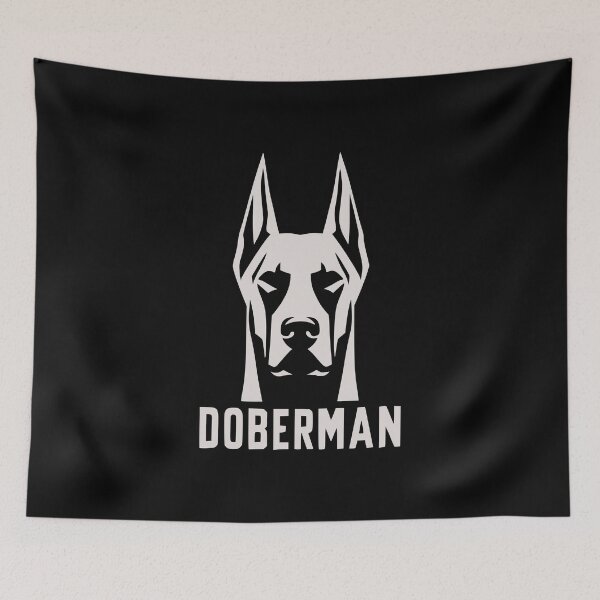 Item preview, Doberman dog geometric art, pop art, minimalist black and white illustration designed and sold by CutOriginalArt.