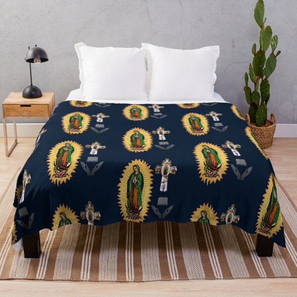 Black/Gold Large Our Lady of Guadalupe Scene with Angels Blanket - Virgin de outlets Guadalupe - Queen/King Size Bedspread