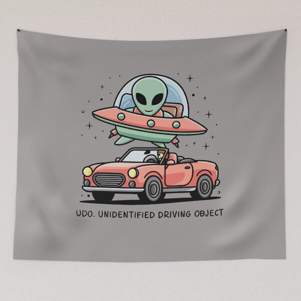 Item preview, Funny Space Alien over Car says UDO Unidentified Driving Object designed and sold by Nature's Fancy.