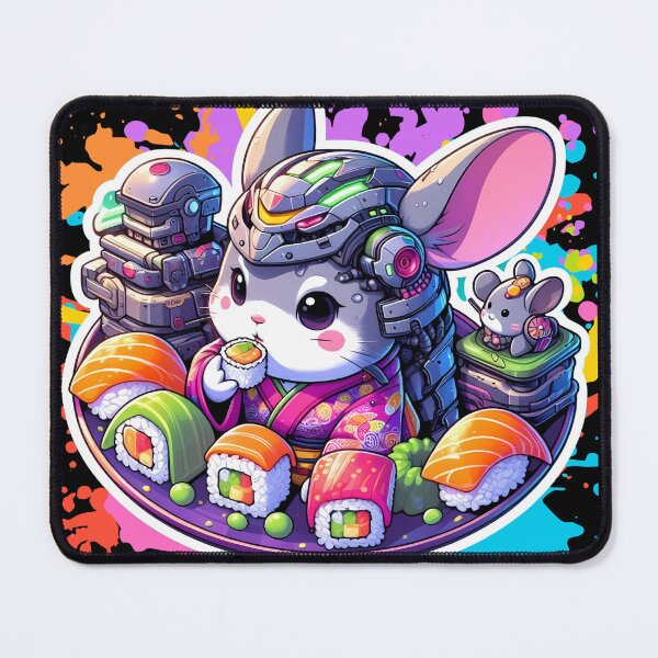 Item preview, Adorable Robotic Chinchilla in Kimono Enjoying Sushi designed and sold by Dynke.