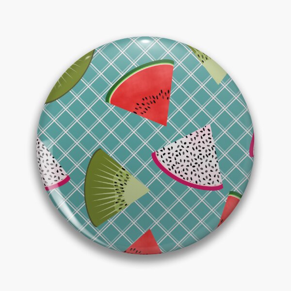 Item preview, Watermelon, Kiwi Fruit and Dragon Fruit Slices on Blue Plaid designed and sold by MerryMakewell.