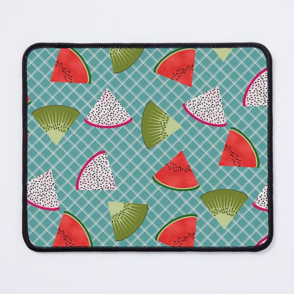 Item preview, Watermelon, Kiwi Fruit and Dragon Fruit Slices on Blue Plaid designed and sold by MerryMakewell.