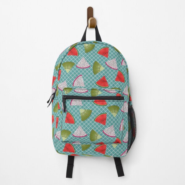 Item preview, Watermelon, Kiwi Fruit and Dragon Fruit Slices on Blue Plaid designed and sold by MerryMakewell.