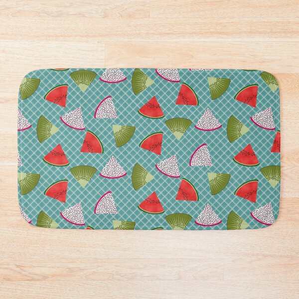 Item preview, Watermelon, Kiwi Fruit and Dragon Fruit Slices on Blue Plaid designed and sold by MerryMakewell.