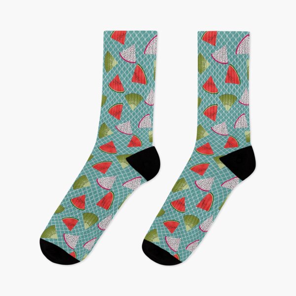 Item preview, Watermelon, Kiwi Fruit and Dragon Fruit Slices on Blue Plaid designed and sold by MerryMakewell.
