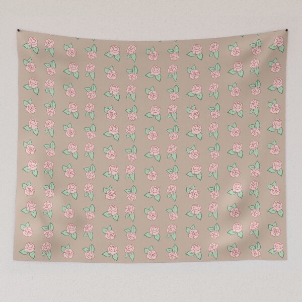 Item preview, Pink Roses pattern on tan and four sticker combo designed and sold by Neeshki.