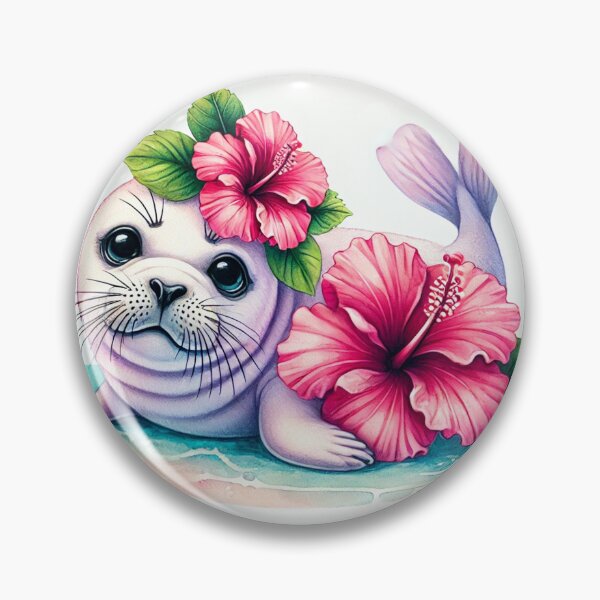 Item preview, Hawaiian Monk Seal Pup with Pink Hibiscus Sticker designed and sold by CaliCreatives.