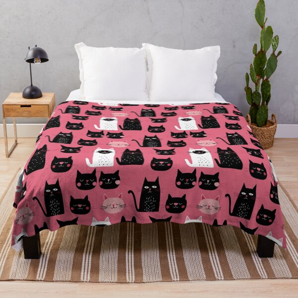 Item preview, black cats with white cat pinky background designed and sold by PandaKunst.
