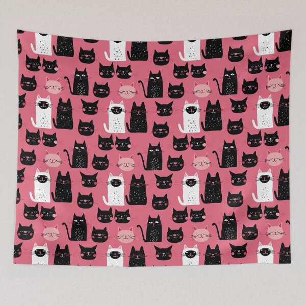 Item preview, black cats with white cat pinky background designed and sold by PandaKunst.