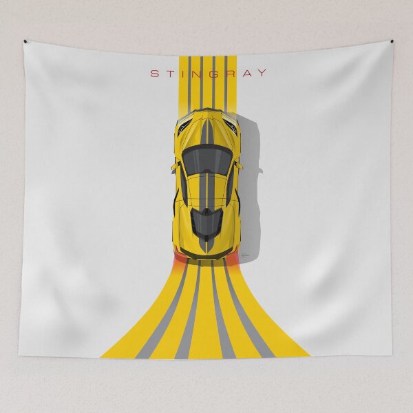 Item preview, Chevy Corvette C8 Yellow Stripes Top Down Illustration designed and sold by blackdogshop.