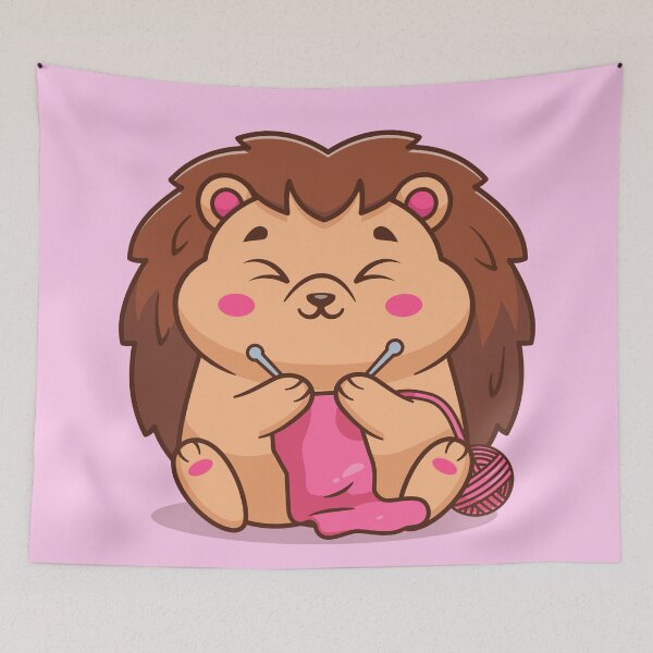 Item preview, Cute Hedgehog Knitting Fabric: Cartoon Vector Icon Illustration designed and sold by hjian8219.