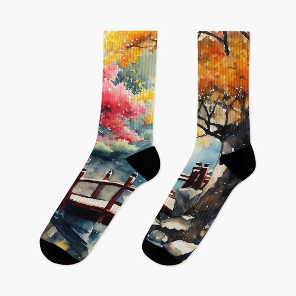 Item preview, "Fall Serenity: Watercolor Painting of Geisha in Japanese Garden" designed and sold by soulfulpalette.