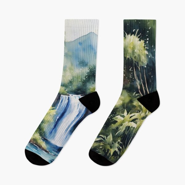 Item preview, Jungle Oasis: Watercolor Painting of a Lush River in the Rainforest designed and sold by soulfulpalette.