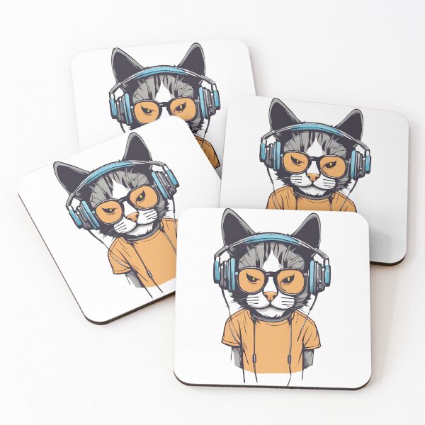 Item preview, Grumpy Cat in Headphones listening to music D6 designed and sold by PerfectDay2Play.