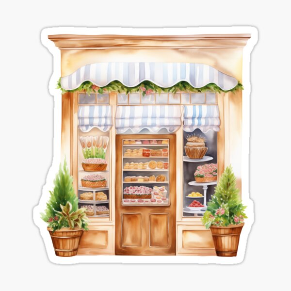 Item preview, Charming Bakery with Blue Striped Awning designed and sold by New-School-Wave.